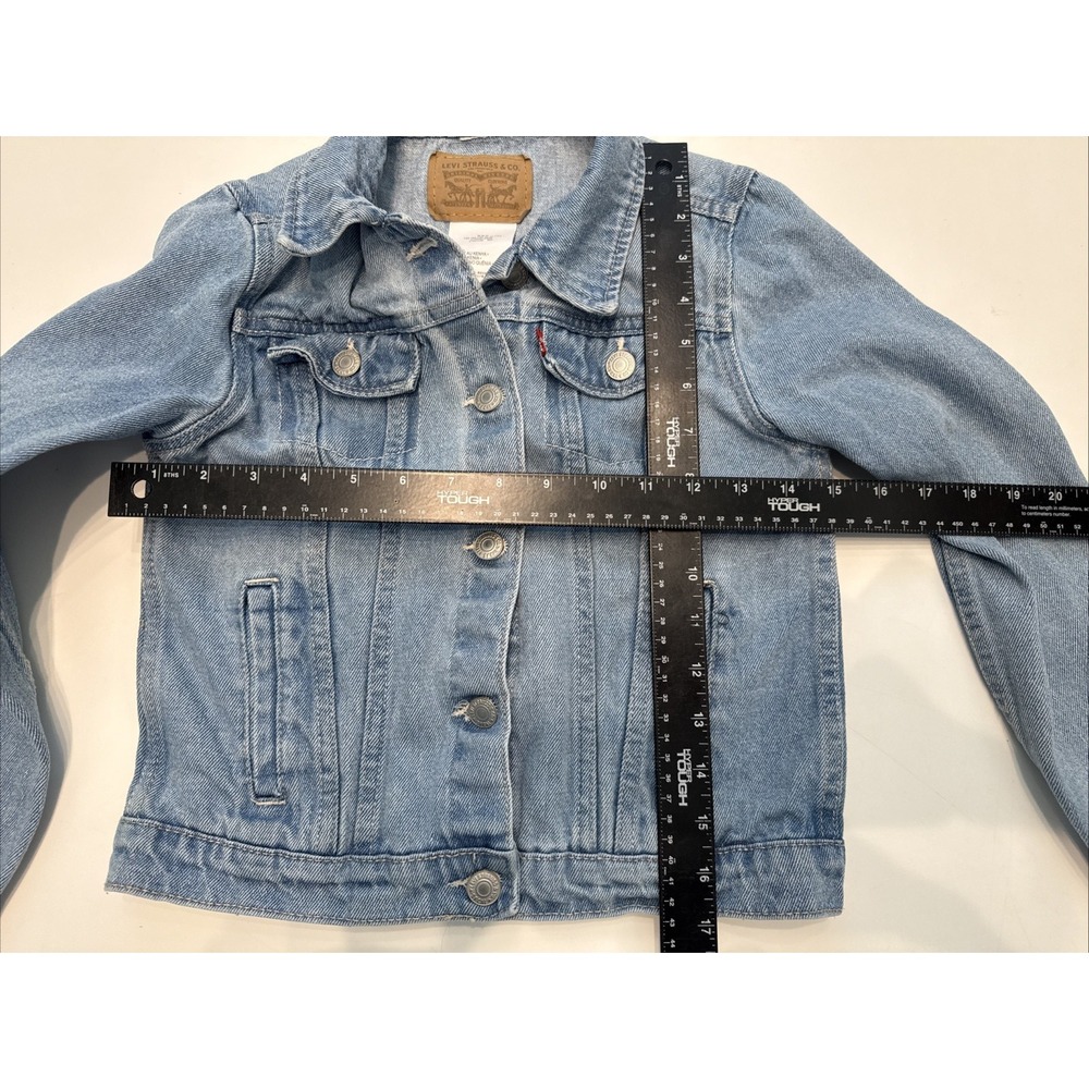 Levi's Denim Jacket Kids Size Medium Blue Good Repaired Trucker Jacket - Picture 16 of 16